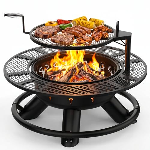 Outdoor Fire Pits for Outside Wood Burning Fire Pit Extra Large with Grill