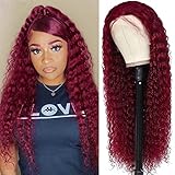 VCkiss 30inch Deep Wave Burgundy Lace Front Wigs Human Hair Pre Plucked 160 Density 13x4 HD Lace Frontal Wigs for Black Women Human Hair 99J Red Colored Deep Curly Glueless Wigs Human Hair Pre Plucked Brazilian Virgin Hair Burgundy Wigs for Women (30inch Wigs)