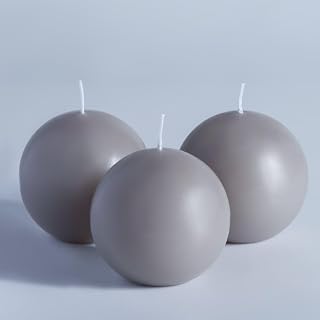 MOZEAL Hand-Poured, 3 Inch Gray Round Ball Candles - Elegant Gray Round Pillar Candles Set of 3, Dripless, Unscented, Smokeless, Ideal for Modern Home Decor.