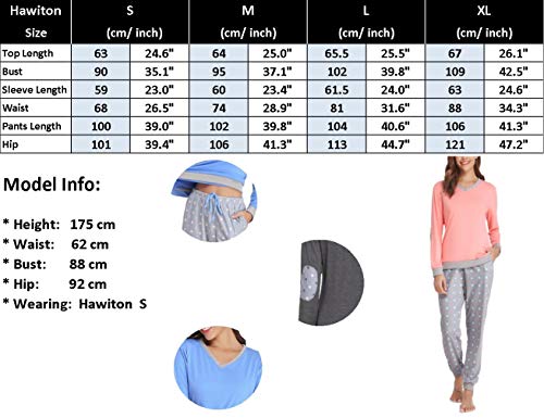 Hawiton Women's Cotton Long Sleeve Pajamas Set Sleepwear Dot Pattern Bottom Lounge Nightgowns Blue