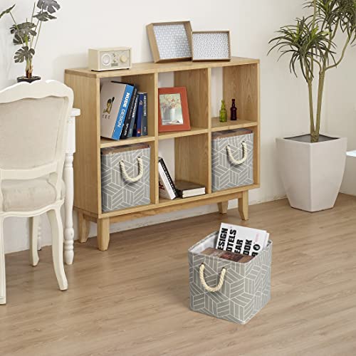 Cube Storage Basket Fabric Storage Bins [3 Pack] Foldable Square Canvas Bin Collapsible Linen Cubby Organizer With Handles For Shelf Closet Clothes Nursery Toy 11” X 11” X 11” Grey #TOP6