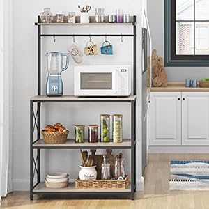 Yaheetech Kitchen Bakers Rack, Microwave Oven Stand Freestanding Utility Storage Shelf with 5 Hooks, 36.5" Width Coffee Bar Station Kitchen Organizer Shelves for Dinning Room, Gray Yaheetech Kitchen Bakers Rack Microwave Oven Stand Freestanding Utility Storage Shelf with 5 Hooks 365 Width Coffee Bar Station Kitchen Organizer Shelves for Dinning Room Gray
