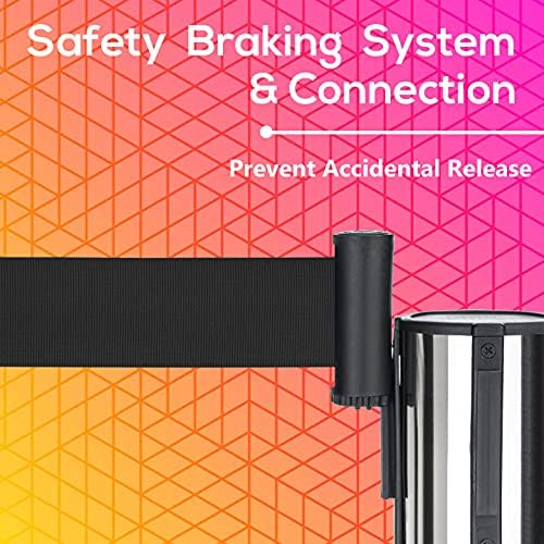 Image of DuraSteel Chrome Crowd Control Barriers Stanchions with Retractable Belts - Metal Stanchion Posts w / 6.5ft Black Retractable Barrier Belt Ropes - Queue VIP Safety Line Dividers - Set of 2 Stantions