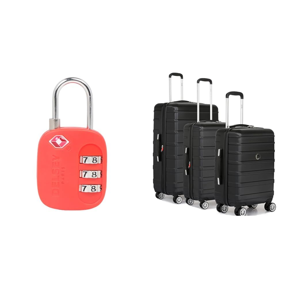 Red Luggage Lock (394021004) + Margot Trolley Bags Set of 3 Cabin, Medium & Large Luggage Premium Hardside Polycarbonate Suitcase 8 Silent Wheels and TSA Lock(Black)-image-31