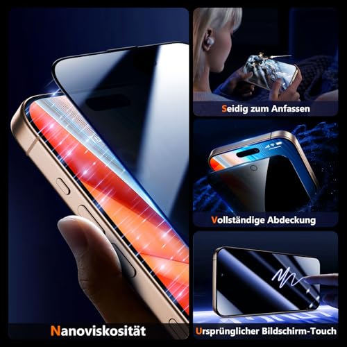 UniqueMe für iPhone 16 Pro Max für Panzerglas Sichtschutz - 2 Stück – Ansicht 5