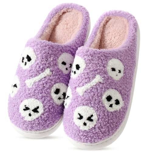 Halloween Slippers for Women Men Spooky Slides Soft Plush Warm Fuzzy Slippers Slip-on House Shoes Gifts for Bedroom Indoor Outdoor