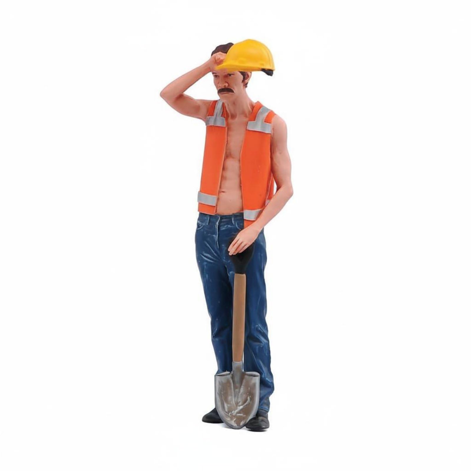 Figure da Cantiere Statuetta Miniatura Operaio Statico Modellino Scena Costruzione Resina Dettagli Dipinta a Mano Caratterizzata da Espressioni, Operaio Con Pala E Casco In Mano
