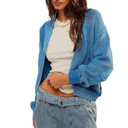 Image of Womens Cropped Cardigan Sweaters Y2k Open Front Cardigans Long Sleeve Oversized Fall Sweater Trendy