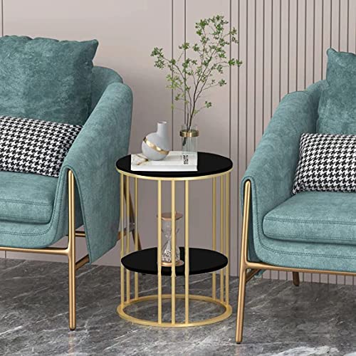 Image of Al Hama Round Coffee and Side Accent End Table with Engineered Wood Tabletop and Gold Powder Coated Metal Frame for Living Room (Gold & Black)