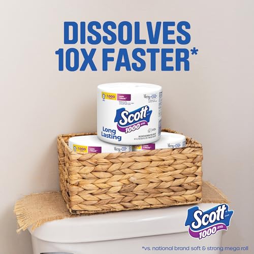 Image of Scott 1000 Toilet Paper, 8 Rolls, Septic-Safe, 1-Ply Toilet Tissue