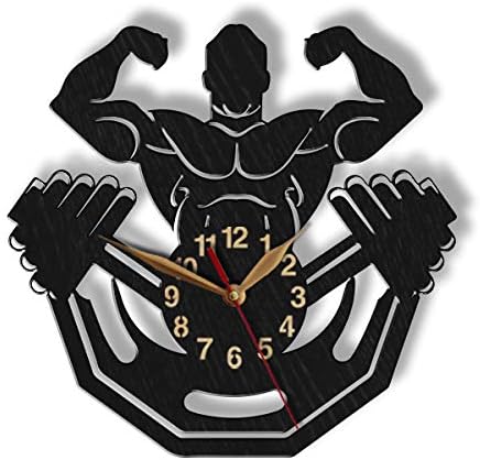 monastar Bodybuilder Wood Wall Clock -Select Size, Personalization- Home Gym Room Big Large Bodybuilding Strongman Weightlifter Powerlifter Coach Gift Strong Wall Art Décor