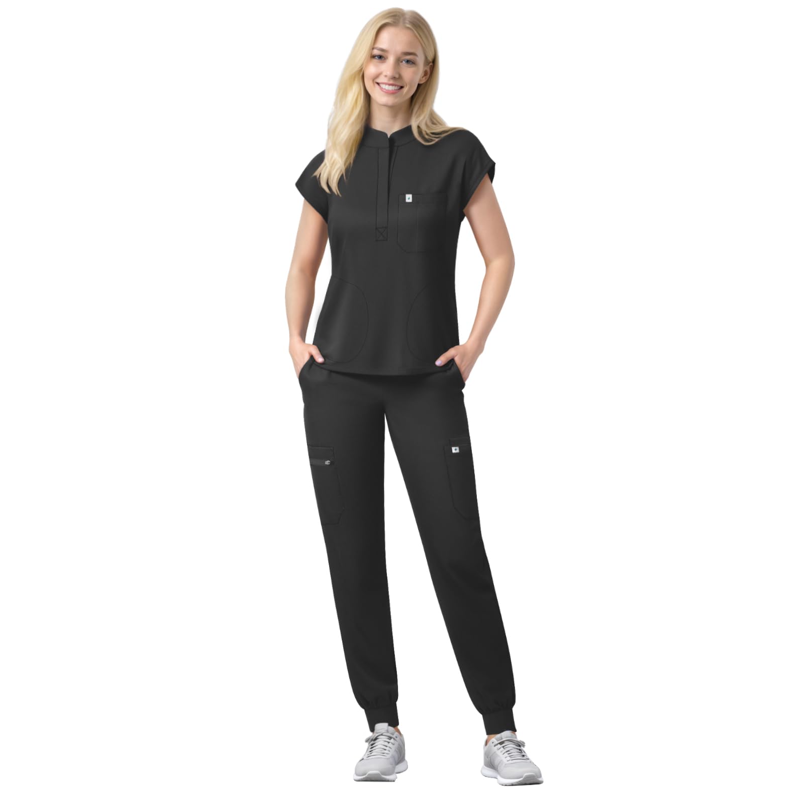 Scrubs Set for Women Medical Uniform Nurse Suit Anti-Wrinkle Scrub Top Jogger Pant 11 Pockets 4 Way Stretch