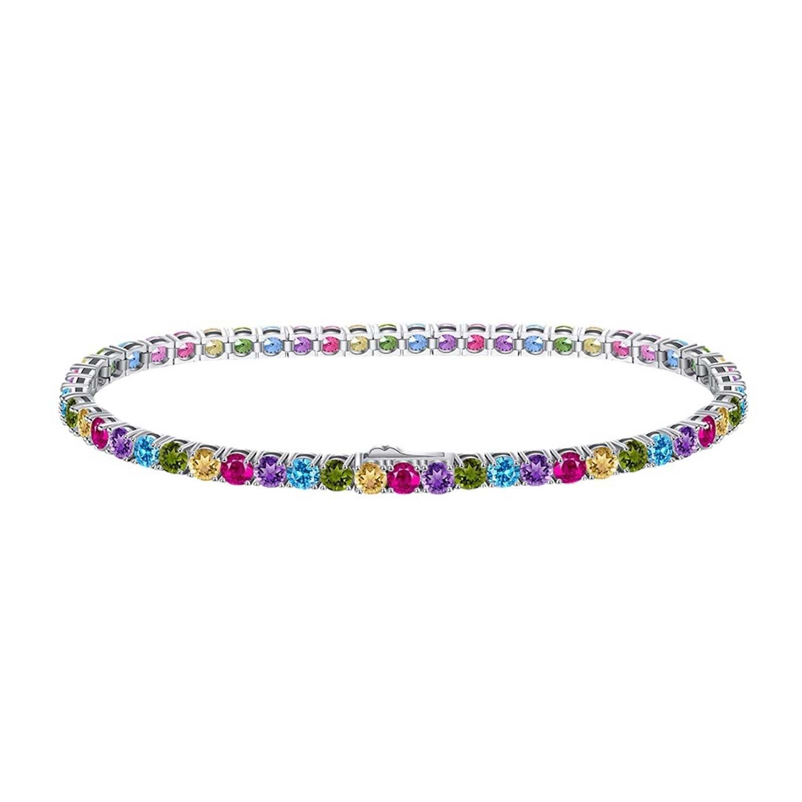 Epinki Bracciali con Catena Argento 925 per Donna, Catena da Tennis con Zirconi Colorato Gioielli Bracciale