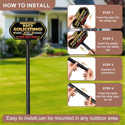 Image of Absolutely No Soliciting Sign for House, 10 x 5 Inch Yard Sign with Stake | Aluminum No Soliciting Yard Sign with Adjustable Stake, UV Printed Weatherproof Outdoor Sign for Home and Property