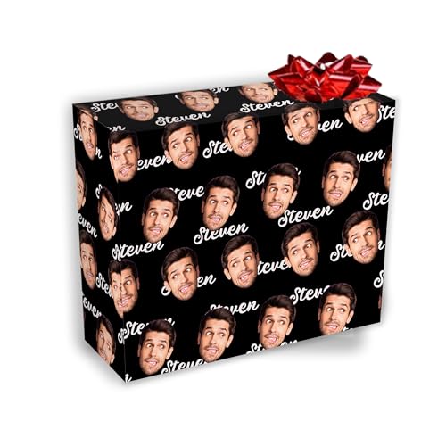 DIYKST Custom Wrapping Paper with Photo Face Name Personalized Wrapping Paper with Picture Text Funny Wrap Papers Rolls Customized Christmas Birthday Gift for Kids Men Women 58x 23