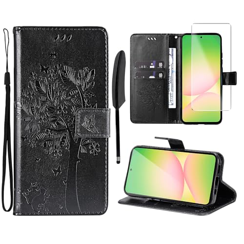 Oududianzi - Coque pour Samsung Galaxy A56 5G [1X Verre Trempé] Étuis Rabat Folio Protection Housse Cuir PU Portefeuille Silicone [Fermeture Magnétique][Emplacements Cartes][Stand Feature]-Noir