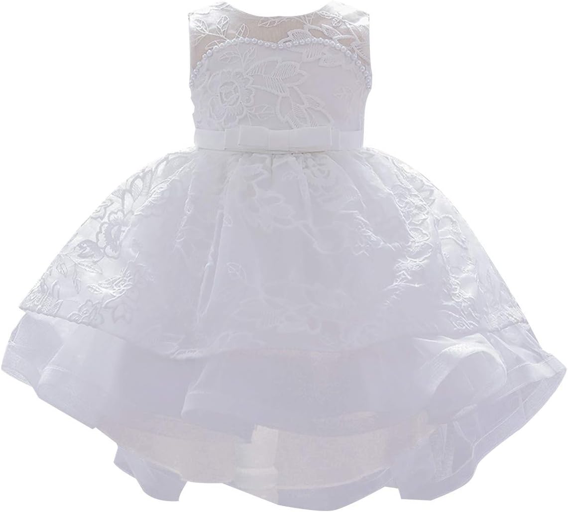 MYRISAM Baby Girls Flower Lace Embroidery High Low Dress 1st Birthday Christening Party Wedding Pageant Baptism Tutu Gown