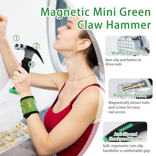 Image of 1002pcs Hardware Nails Assortment Kit, Nails for Hanging Pictures, Small Wall Nails for Hanging, Finishing Nails, Common Wood Nails, Mini 8oz Claw Hammer and Nails Set with Magnetic Wristband