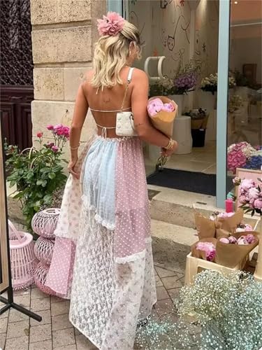Image of Women Halter Ruched Maxi Dress Backless Sleeveless Long Dress Bodycon See Througn Pleated Sundress Beachwear