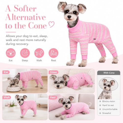 Image of Dog Surgery Recovery Suit for Small Dogs, 4-Legged Dog Onesie After Surgery with Back Snaps, Breathable Cotton Spay and Neuter Bodysuit for Female and Male Dogs