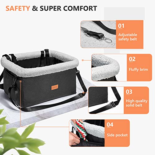 Fostanfly Dog Car Seat For Small Dogs, Upgraded Dog Booster Seat With Metal Frame, Doggy Pet Car Seat With Washable Thick Cushion Safety Leash And Storage Pockets #TOP2