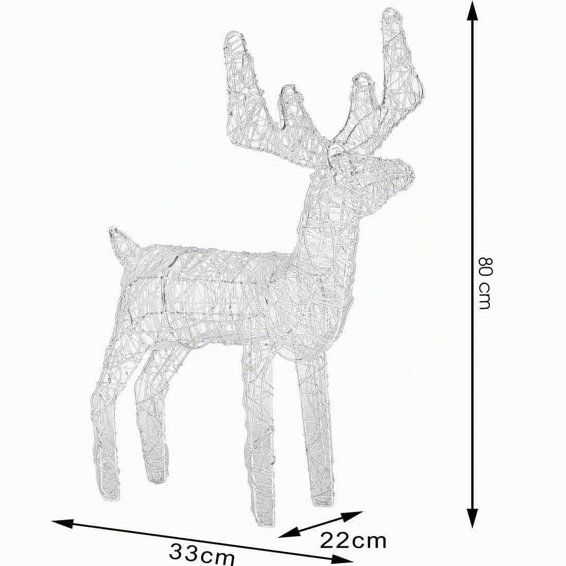 BAKAJI Renna Natalizia Luminosa Addobbi Arredo per Esterno Giardino 80 Luci LED Bianco Freddo Addobbi 3D Natale Cavo 8mt Struttura in Metallo con Timer Altezza 80 cm