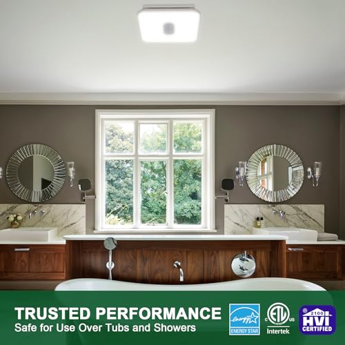 Image of Akicon Bathroom Exhaust Fan with Light, 15W Dimmable 3CCT LED Light with 5W Night Light Fans for Ceiling, 90 CFM, 1.5 Sones Ventilation Fan for Bathroom and Home, Square, White