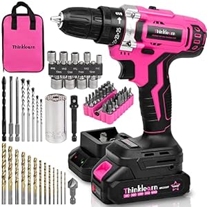 Pink Cordless Drill Set, 20V Lithium-ion Power Drill Set for Women with 67Pcs Drill Driver Bits, 3/8″Keyless Chuck, 25+1 Position Electric Drill, 2.0Ah Battery, Fast Charger and Storage Bag Included