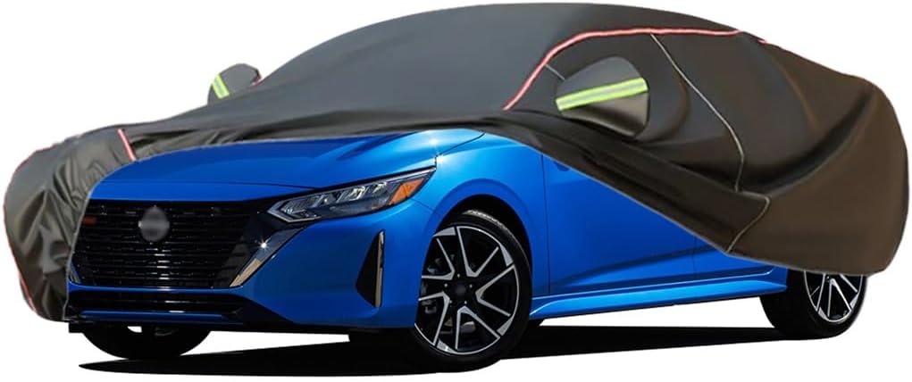 WOLWES Car Cover are Suitable for Nissan Sentra All-Weather Windproof, Snowproof, Rainproof, UV-Protected and Breathable All-Season Universal with Side Door Zip Oxford Cloth Car Cover (Color : Black