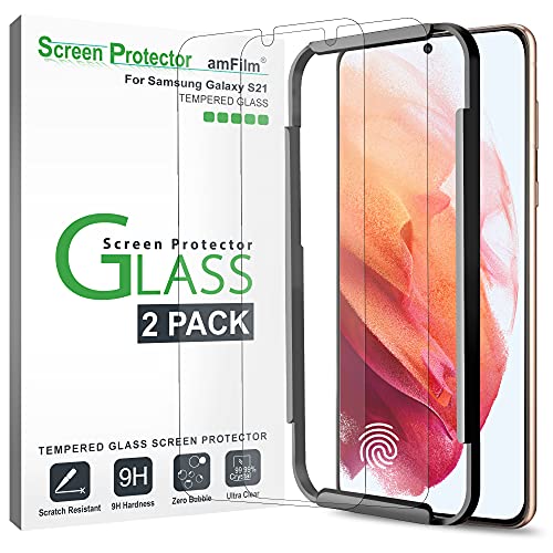 amFilm PremiumTempered Glass Screen Protector for Samsung Galaxy S21 5G 6.2 inch, No Ultrasonic Fingerprint Compatible, Case Friendly with Easy Installation Tray(2 Pack)