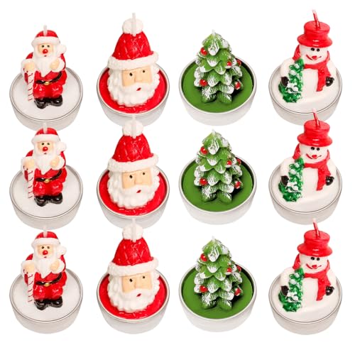 PLLYPE Weihnachten Teelicht Kerzen, 12 Stück Weihnachtskerzen...