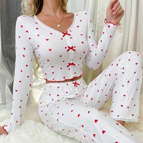 Image of Women 2 Piece Lounge Set Y2k Long Sleeve Square Neck Floral Tops+elastic Waist Long Pants Sleepwear Sets