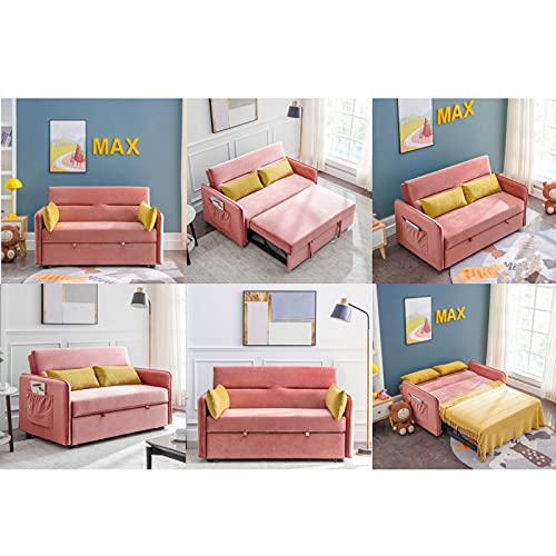 Moolo Upholstered Sofas For Living Room Compact Soft Velvet Sofa Bed Pull-Out Sleeper With 2 Lumbar Pillow Tool-Free Assembly 57" Loveseat #TOP5