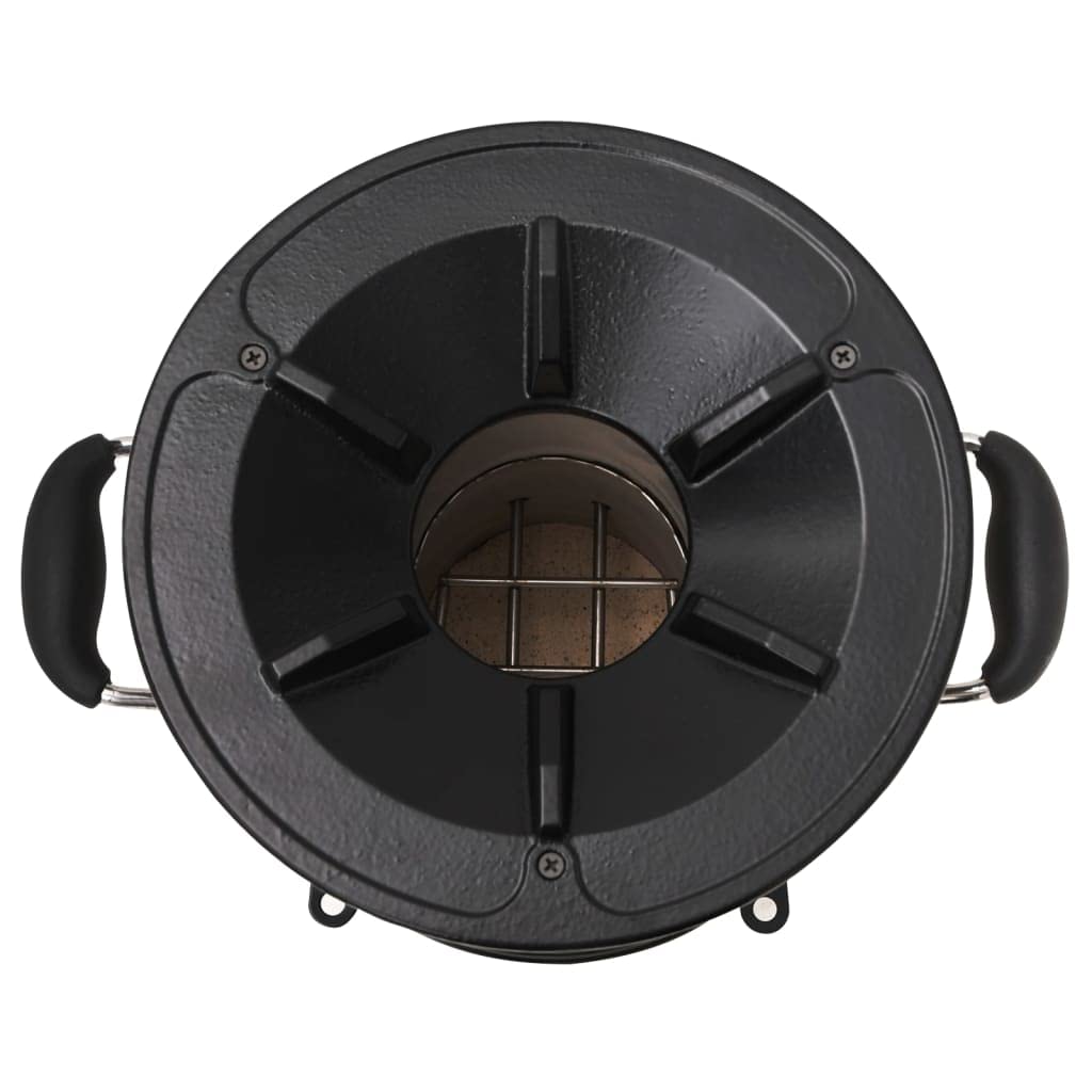 Estufa de camping plateada de acero inoxidable con brasero de hierro fundido, 45,5 x 33 x 25,5 cm, estante extensible, asas para exterior, jardín, terraza, calor, romance y llama atmosférica
