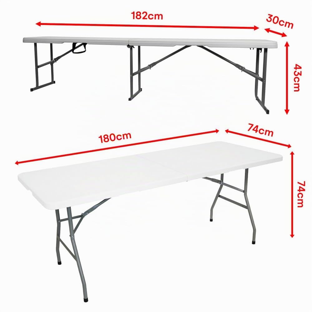 Oxeo Ensemble Table et Bancs de Jardin Pliants - Table Pique-Nique + 2 Bancs Camping - Blanc