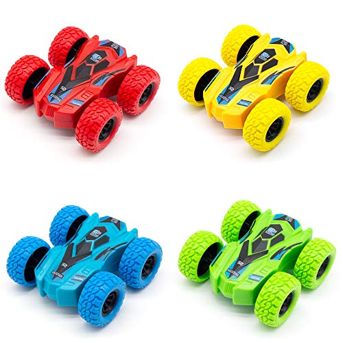GRTLPOK Pull Back Cars,4 Pack Monster Toys Truck Double - Sided Friction Powered Vehicle Pull Cars for Boys Girls Toddler Birthday Gift Age 3+ Years Old