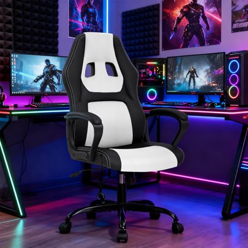 Image of BestOffice Gaming Chair with Massage, Ergonomic Office Desk Chair, Adjustable Lumbar Support & Headrest,Computer Task Chair, 360 Swivel for Adults (White)