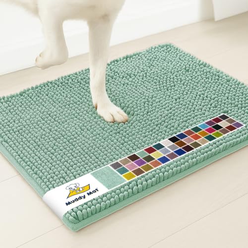 Image of Muddy Mat | Super Water Absorbent Door Mat Indoor, Microfiber Quick Dry Chenille Entryway Rug, Slip Resistant Front Door Mat, Indoor Mats for Entryway, Machine Washable Pet Rug, Sea Green 20 inch x 48 inch