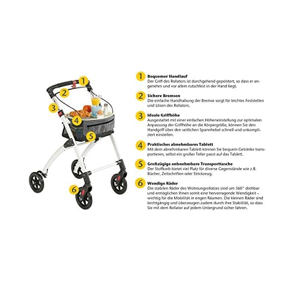 maxVitalis Wohnungsrollator faltbar und leicht, inkl. Tablett & Stoffkorb, Rollator schmal für die Wohnung, Indoor… – Bild 5