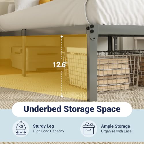 Image of Allewie King Size Bed Frame, 14 inch Metal Platform Beds with Storage Space, No Box Spring Needed and Easy Assembly, Grey