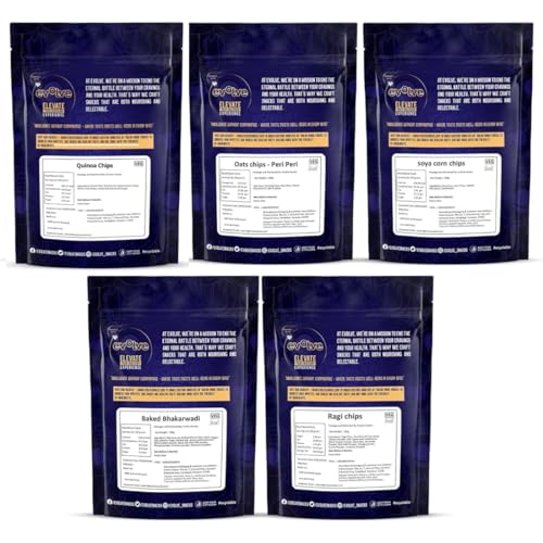Image of Evolve Chips Combo - Healthy Snacks for Kids, Adults | Baked Bhakarwadi, Ragi & Oats Chips, Quinoa Chips, Soya Corn | Fresh, Roasted, No Artificial Colors - 100g Pack of 5