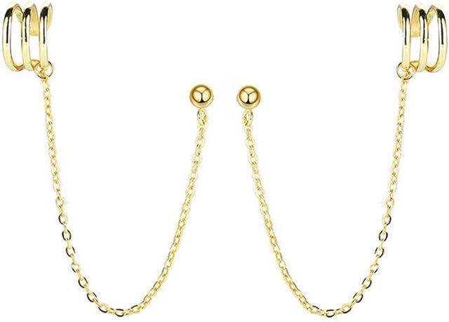 SLUYNZ 925 Sterling Silver Cuff Earrings Chain for Women Teen Girls Crawler Earrings Studs