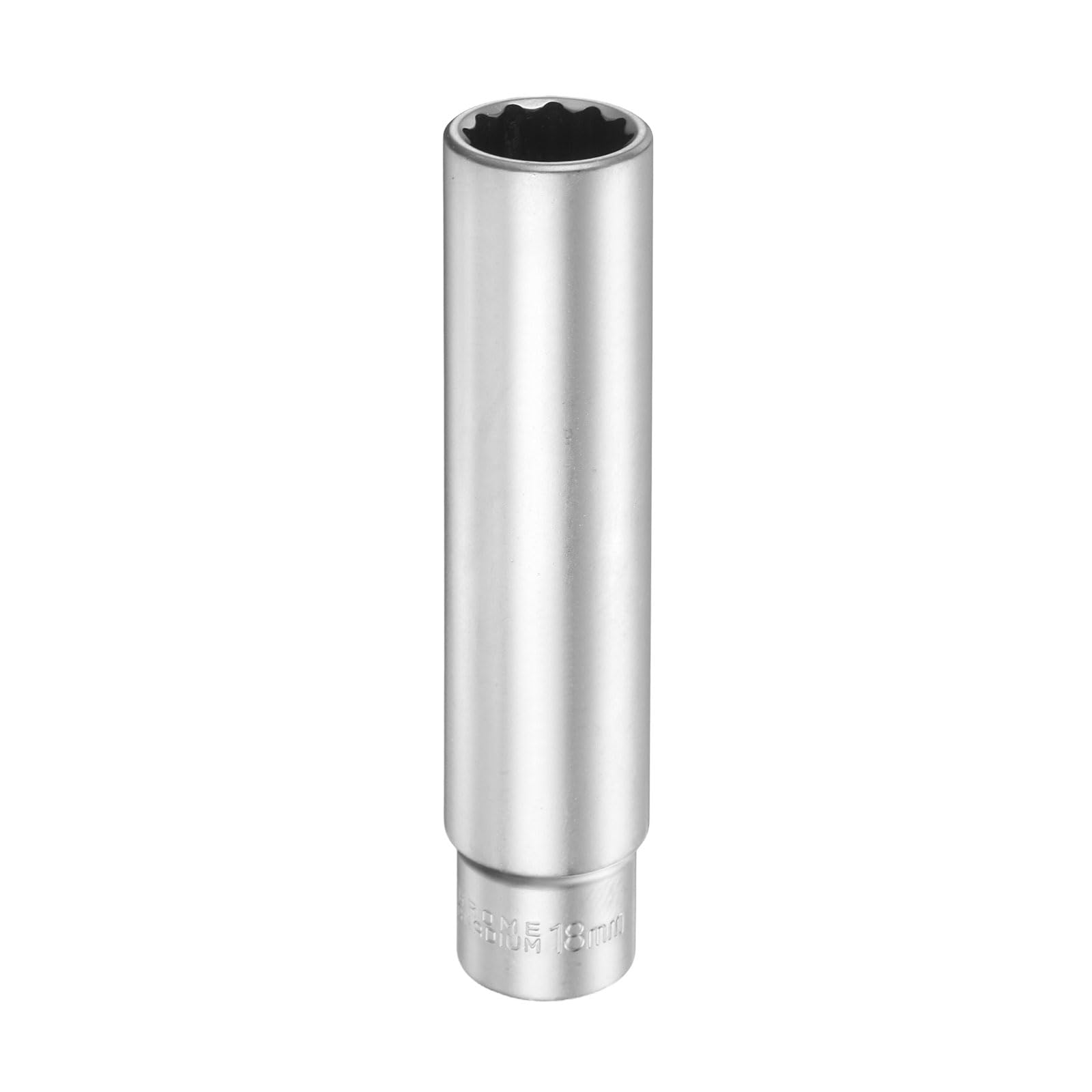sourcing map 12 Points Deep Socket 3/8" Drive 18mm Deep Metric CR-V Steel Polished Nickel Plating Flip Sleeve 120mm / 4.7" Extra Long Socket Tool for Home Auto Nuts Bolts Repair — image 1