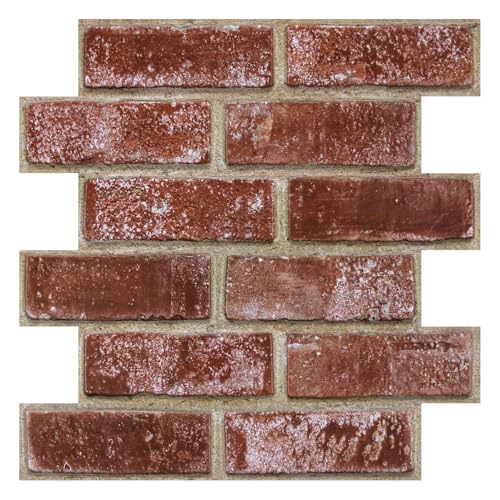 SMOOSTIKC 3D Peel and Stick Faux Brick Wall Panels 11.8' x 11.8' 10-Pack, Small Brick-Look Wall Sticker, Thin Lightweight PVC Self Adhesive Wall Tiles for Interior Decor, Red Orange