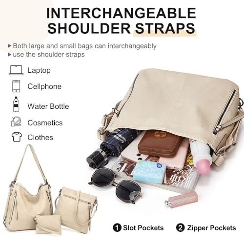 Image of PU Leather Purses 3PCS, Hobo Crossbody Bags Set for Women, 3 in 1 Convertible Backpack for Ladies Shoulder Bags satchel Bags