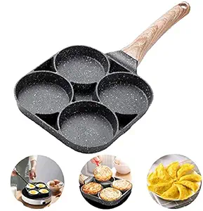 Keskriva 4 Cup Fried Egg Frying Pan with Brush for Oil, Non-Stick Poached Skillet Burger, Omelet, Outdoor Camping, 13.5 x 7 Inches Hole Detachable Wooden Handle, Purpose(1 pcs(7.5 in, Multicolor