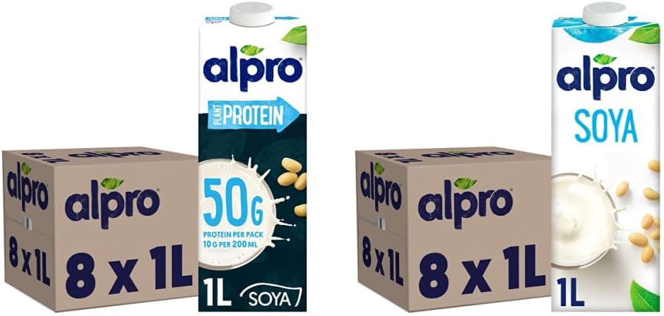 SOYA High Protein Plant-Based Long Life Drink, Vegan & Dairy Free, 1L (Pack of 8) & Soya Plant-Based Long Life Drink, Vegan & Dairy Free, 1L (Pack of 8)