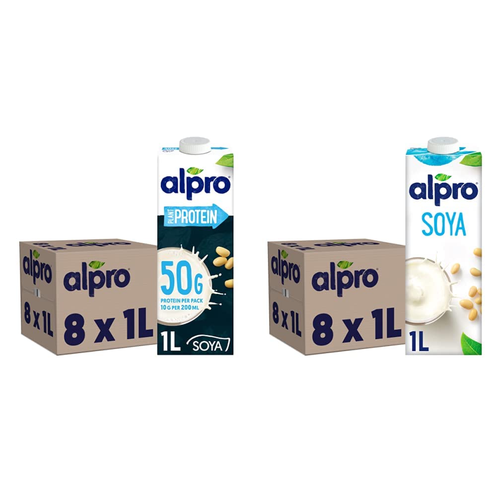 Alpro SOYA High Protein Plant-Based Long Life Drink, Vegan & Dairy Free, 1L (Pack of 8) & Soya Plant-Based Long Life Drink, Vegan & Dairy Free, 1L (Pack of 8)