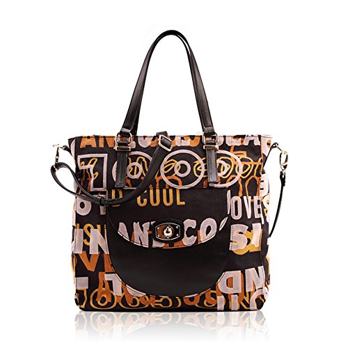 Sac à bandoulière grande capacité vintage avec motifs imprimés rétro pour femme