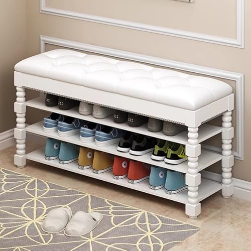 Banc de rangement à chaussures en bois 3 niveaux à forte capacité, étagère assise cuir PU - 2